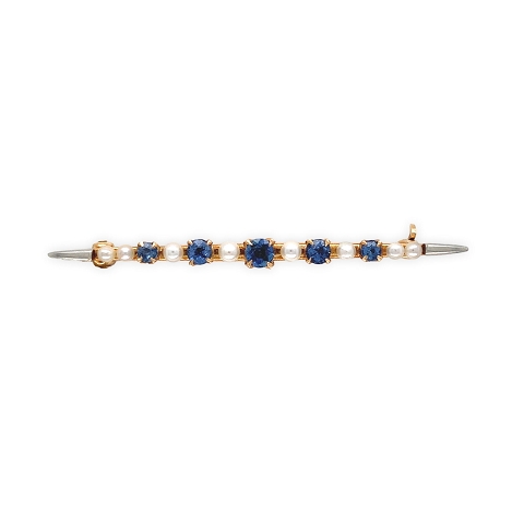 14K Yellow and White Gold Pin with Montana Sapphires and Seed Pearls   j7652